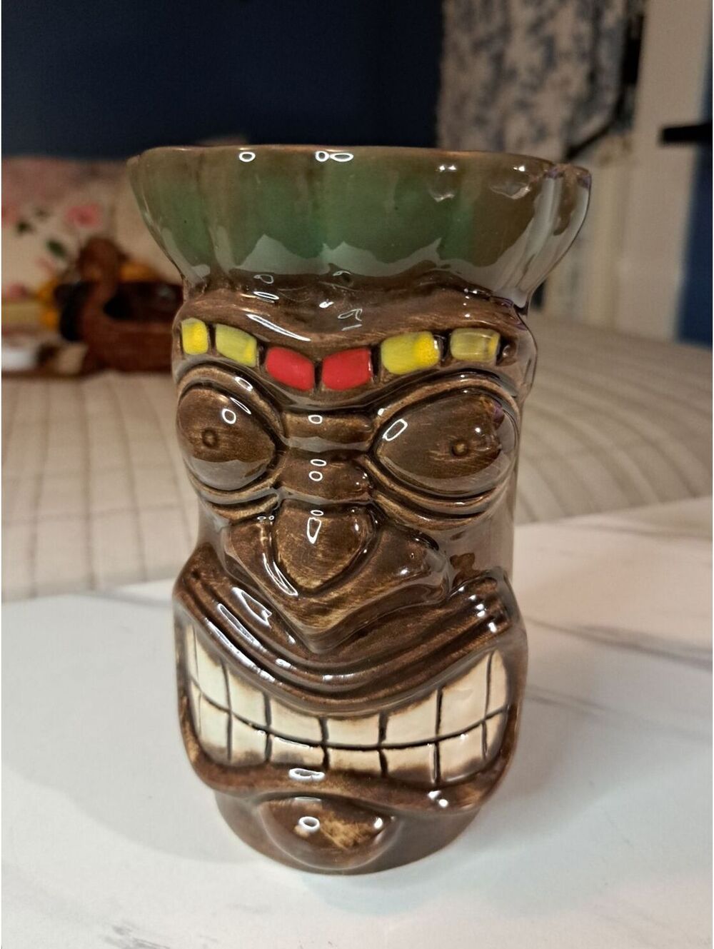 Vintage Brown & Green Signature Tiki Lin Pottery Cocktail Mug/Vase 20 oz 6"